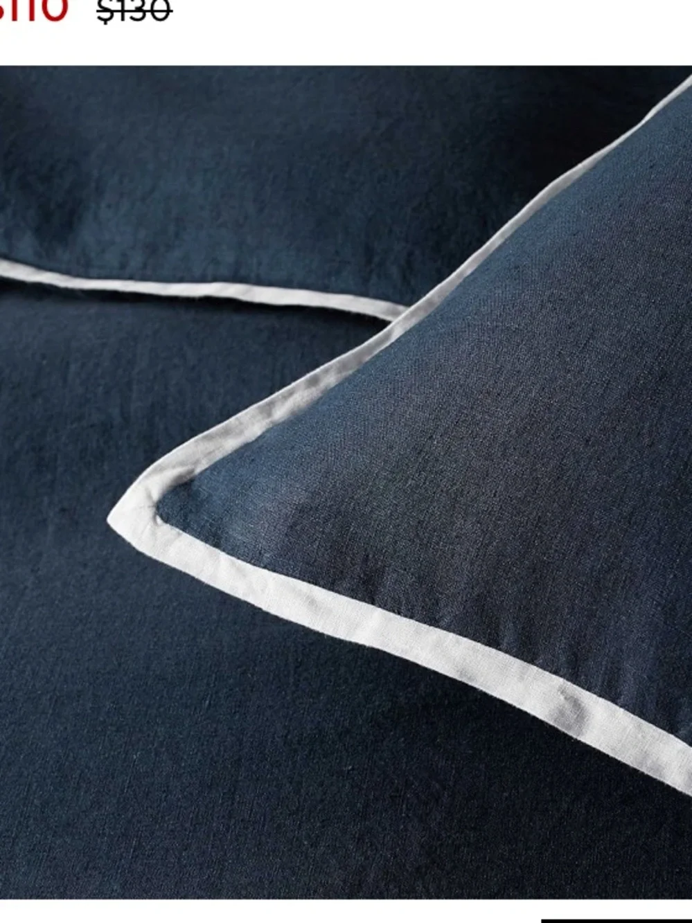 Pottery Barn Belgian Flax Linen Navy Contrast Flange Shams Set